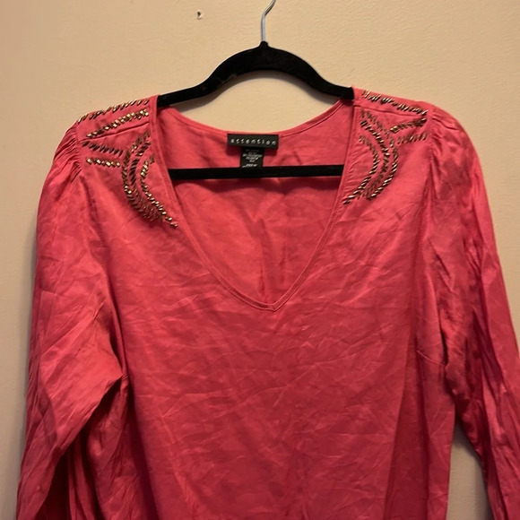 Attention beaded balloon long sleeve Rayon V neck blouse Sz L - Picture 10 of 14